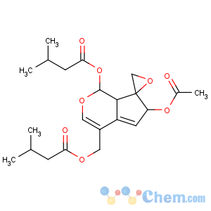 CAS No:31078-10-1 [(1S,6S,7R,7aS)-6-acetyloxy-1-(3-methylbutanoyloxy)spiro[6,<br />7a-dihydro-1H-cyclopenta[c]pyran-7,2'-oxirane]-4-yl]methyl<br />3-methylbutanoate