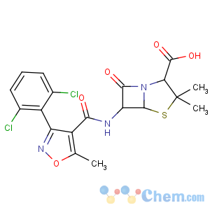 CAS No:3116-76-5 (2S,5R,6R)-6-[[3-(2,6-dichlorophenyl)-5-methyl-1,<br />2-oxazole-4-carbonyl]amino]-3,<br />3-dimethyl-7-oxo-4-thia-1-azabicyclo[3.2.0]heptane-2-carboxylic acid