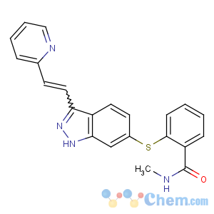 CAS No:319460-85-0 N-methyl-2-[[3-[(E)-2-pyridin-2-ylethenyl]-1H-indazol-6-yl]sulfanyl]<br />benzamide