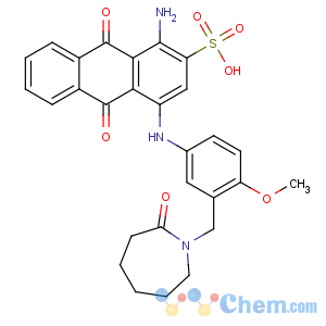 CAS No:31949-65-2 2-Anthracenesulfonicacid,1-amino-4-[[3-[(hexahydro-2-oxo-1H-azepin-1-yl)methyl]-4-methoxyphenyl]amino]-9,10-dihydro-9,10-dioxo-