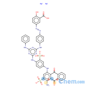 CAS No:32582-78-8 Benzoicacid,5-[2-[4-[[4-[[4-[(4-amino-9,10-dihydro-9,10-dioxo-3-sulfo-1-anthracenyl)amino]-2-sulfophenyl]amino]-6-(phenylamino)-1,3,5-triazin-2-yl]amino]phenyl]diazenyl]-2-hydroxy-,sodium salt (1:2)
