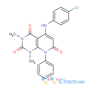 CAS No:328532-51-0 Pyrido[2,3-d]pyrimidine-2,4,7(1H,3H,8H)-trione,5-[(4-chlorophenyl)amino]-1,3-dimethyl-8-phenyl-