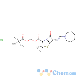 CAS No:32887-03-9 4-Thia-1-azabicyclo[3.2.0]heptane-2-carboxylicacid, 6-[[(hexahydro-1H-azepin-1-yl)methylene]amino]-3,3-dimethyl-7-oxo-,(2,2-dimethyl-1-oxopropoxy)methyl ester, hydrochloride (1:1), (2S,5R,6R)-