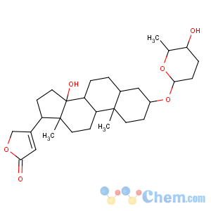 CAS No:33156-28-4 3-[(3S,5R,8R,9S,10S,13R,17R)-14-hydroxy-3-[(2S,5R,<br />6S)-5-hydroxy-6-methyloxan-2-yl]oxy-10,13-dimethyl-1,2,3,4,5,6,7,8,9,11,<br />12,15,16,17-tetradecahydrocyclopenta[a]phenanthren-17-yl]-2H-furan-5-one