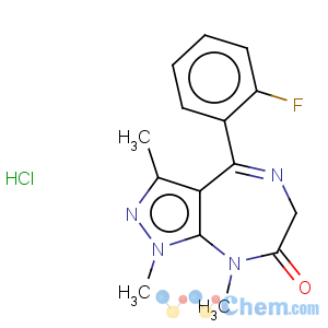CAS No:33754-49-3 Pyrazolo[3,4-e][1,4]diazepin-7(1H)-one,4-(2-fluorophenyl)-6,8-dihydro-1,3,8-trimethyl-, hydrochloride (1:1)