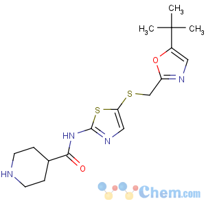 CAS No:345627-80-7 N-[5-[(5-tert-butyl-1,3-oxazol-2-yl)methylsulfanyl]-1,<br />3-thiazol-2-yl]piperidine-4-carboxamide