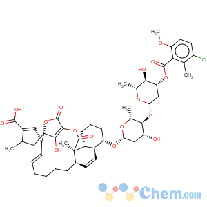 CAS No:34707-92-1 18H-16a,19-Metheno-16aH-benzo[e]naphtho[2,1-m][1,4]dioxacyclopentadecin-14-carboxylicacid, 4-[[4-O-[3-O-(3-chloro-6-methoxy-2-methylbenzoyl)-2,6-dideoxy-b-D-arabino-hexopyranosyl]-2,6-dideoxy-b-D-arabino-hexopyranosyl]oxy]-1,2,3,4,4a,6a,7,8,9,10,12a,15,16,21,21a,21b-hexadecahydro-22-hydroxy-15,21a-dimethyl-18,21-dioxo-,(4S,4aS,6aR,11E,12aR,15R,16aS,21aR,21bR)-