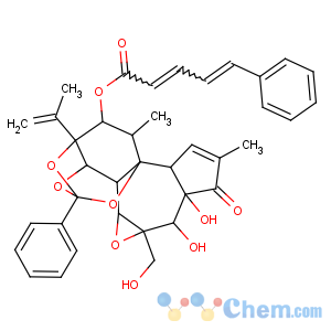 CAS No:34807-41-5 2,4-Pentadienoic acid,5-phenyl-,(2S,3aR,3bS,3cS,4aR,5S,5aS,8aR,8bR,9R,10R,10aS)-3a,3b,3c,4a,5,5a,8a,9,10,10a-decahydro-5,5a-dihydroxy-4a-(hydroxymethyl)-7,9-dimethyl-10a-(1-methylethenyl)-6-oxo-2-phenyl-6H-2,8b-epoxyoxireno[6,7]azuleno[5,4-e]-1,3-benzodioxol-10-ylester, (2E,4E)-