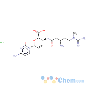 CAS No:3513-03-9 b-D-erythro-Hex-2-enopyranuronicacid,4-[[3-amino-5-[(aminoiminomethyl)methylamino]-1-oxopentyl]amino]-1-(4-amino-2-oxo-1(2H)-pyrimidinyl)-1,2,3,4-tetradeoxy-,monohydrochloride, (S)- (9CI)