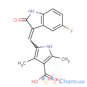 CAS No:356068-93-4 5-[(Z)-(5-fluoro-2-oxo-1H-indol-3-ylidene)methyl]-2,<br />4-dimethyl-1H-pyrrole-3-carboxylic acid