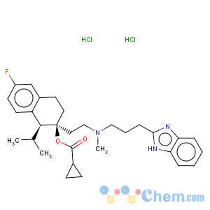 CAS No:357400-13-6 Cyclopropanecarboxylicacid,(1S,2S)-2-[2-[[3-(1H-benzimidazol-2-yl)propyl]methylamino]ethyl]-6-fluoro-1,2,3,4-tetrahydro-1-(1-methylethyl)-2-naphthalenylester, hydrochloride (1:2)