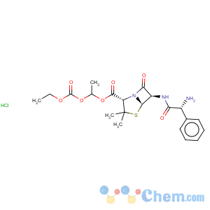 CAS No:37661-08-8 4-Thia-1-azabicyclo[3.2.0]heptane-2-carboxylicacid, 6-[[(2R)-2-amino-2-phenylacetyl]amino]-3,3-dimethyl-7-oxo-,1-[(ethoxycarbonyl)oxy]ethyl ester, hydrochloride (1:1), (2S,5R,6R)-