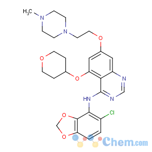 CAS No:379231-04-6 N-(5-chloro-1,<br />3-benzodioxol-4-yl)-7-[2-(4-methylpiperazin-1-yl)ethoxy]-5-(oxan-4-<br />yloxy)quinazolin-4-amine