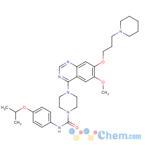 CAS No:387867-13-2 4-[6-methoxy-7-(3-piperidin-1-ylpropoxy)quinazolin-4-yl]-N-(4-propan-2-<br />yloxyphenyl)piperazine-1-carboxamide