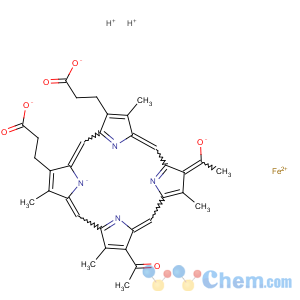 CAS No:39011-04-6 Ferrate(2-),[7,12-diacetyl-3,8,13,17-tetramethyl-21H,23H-porphine-2,18-dipropanoato(4-)-kN21,kN22,kN23,kN24]-, hydrogen (1:2), (SP-4-2)-