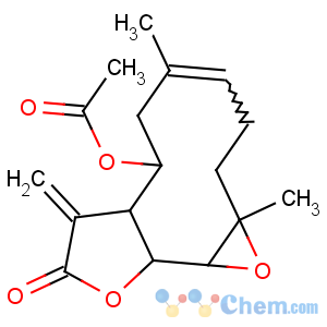 CAS No:41059-80-7 Oxireno[9,10]cyclodeca[1,2-b]furan-9(1aH)-one,7-(acetyloxy)-2,3,6,7,7a,8,10a,10b-octahydro- 1a,5-dimethyl-8-methylene-,[1aR-(1aR*,4E,- 7R*,7aR*,10aS*,10bS*)]- 