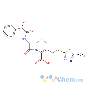 CAS No:41952-52-7 (6R,7R)-7-[[(2R)-2-hydroxy-2-phenylacetyl]amino]-3-[(5-methyl-1,3,<br />4-thiadiazol-2-yl)sulfanylmethyl]-8-oxo-5-thia-1-azabicyclo[4.2.0]oct-2-<br />ene-2-carboxylic acid