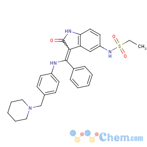 CAS No:422513-13-1 N-[(3Z)-2-oxo-3-[phenyl-[4-(piperidin-1-ylmethyl)anilino]methylidene]-<br />1H-indol-5-yl]ethanesulfonamide