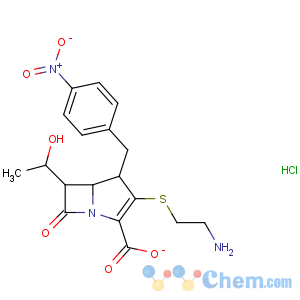 CAS No:442847-69-0 3-(2-aminoethylsulfanyl)-6-(1-hydroxyethyl)-4-[(4-nitrophenyl)methyl]-7-<br />oxo-1-azabicyclo[3.2.0]hept-2-ene-2-carboxylate