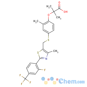 CAS No:447406-78-2 2-[4-[[2-[2-fluoro-4-(trifluoromethyl)phenyl]-4-methyl-1,<br />3-thiazol-5-yl]methylsulfanyl]-2-methylphenoxy]-2-methylpropanoic acid