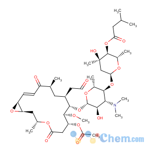 CAS No:4564-87-8 Leucomycin V,9-deoxy-12,13-epoxy-12,13-dihydro-9-oxo-, 3-acetate 4B-(3-methylbutanoate),(12S,13S)-