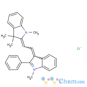 CAS No:4657-00-5 (2Z)-1,3,<br />3-trimethyl-2-[(2E)-2-(1-methyl-2-phenylindol-1-ium-3-ylidene)<br />ethylidene]indole