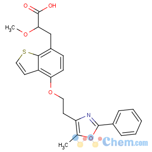 CAS No:475479-34-6 (2S)-2-methoxy-3-[4-[2-(5-methyl-2-phenyl-1,<br />3-oxazol-4-yl)ethoxy]-1-benzothiophen-7-yl]propanoic acid