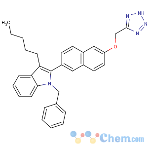 CAS No:481631-45-2 1H-Indole,3-pentyl-1-(phenylmethyl)-2-[6-(2H-tetrazol-5-ylmethoxy)-2-naphthalenyl]-