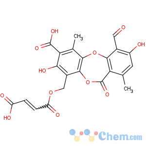 CAS No:489-50-9 4-[[(E)-3-carboxyprop-2-enoyl]oxymethyl]-10-formyl-3,9-dihydroxy-1,<br />7-dimethyl-6-oxobenzo[b][1,4]benzodioxepine-2-carboxylic acid