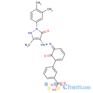 CAS No:496775-61-2 3-[(5E)-5-[[2-(3,<br />4-dimethylphenyl)-5-methyl-3-oxo-1H-pyrazol-4-yl]hydrazinylidene]-6-<br />oxocyclohexa-1,3-dien-1-yl]benzoic acid