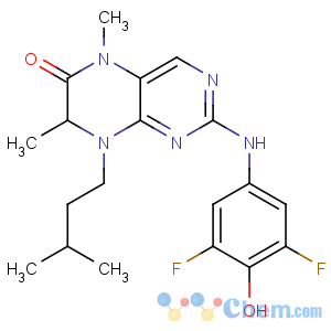 CAS No:501437-28-1 2-(3,5-difluoro-4-hydroxyanilino)-5,<br />7-dimethyl-8-(3-methylbutyl)-7H-pteridin-6-one