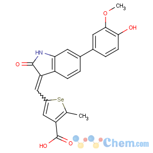 CAS No:501927-29-3 5-[(Z)-[6-(4-hydroxy-3-methoxyphenyl)-2-oxo-1H-indol-3-ylidene]methyl]-<br />2-methylselenophene-3-carboxylic acid