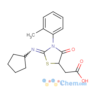 CAS No:52664-35-4 2-[2-cyclopentylimino-3-(2-methylphenyl)-4-oxo-1,<br />3-thiazolidin-5-yl]acetic acid