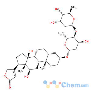 CAS No:5297-05-2 Card-20(22)-enolide,3-[[2,6-dideoxy-4-O-(2,6-dideoxy-b-D-ribo-hexopyranosyl)-b-D-ribo-hexopyranosyl]oxy]-12,14-dihydroxy-, (3b,5b,12b)-