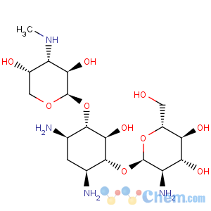 CAS No:55925-13-8 4-o-(2-amino-2-deoxy-?-d-glucopyranosyl)-6-o-(3-deoxy-3-methylamino-?-l-arabinopyranosyl)-2-deoxy-d-streptamine