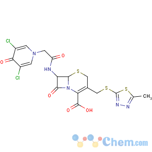 CAS No:56187-47-4 (6R,7R)-7-[[2-(3,<br />5-dichloro-4-oxopyridin-1-yl)acetyl]amino]-3-[(5-methyl-1,3,<br />4-thiadiazol-2-yl)sulfanylmethyl]-8-oxo-5-thia-1-azabicyclo[4.2.0]oct-2-<br />ene-2-carboxylic acid