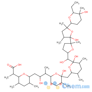 CAS No:57760-36-8 2H-Pyran-2-acetic acid,6-[(2R,3S)-3-[(2R,5S,6R)-6-[[(2R,3S,5R,6R)-6-[(S)-[(2S,2'R,3'R,5S,5'S)-5'-[(2R,5R,6S)-6-ethyltetrahydro-5-hydroxy-5-methyl-2H-pyran-2-yl]octahydro-2'-hydroxy-2,3',5'-trimethyl[2,2'-bifuran]-5-yl]hydroxymethyl]tetrahydro-6-hydroxy-3,5-dimethyl-2H-pyran-2-yl]methyl]tetrahydro-6-hydroxy-5-methyl-2H-pyran-2-yl]-2-hydroxybutyl]tetrahydro-a,3,5-trimethyl-, (aR,2S,3S,5R,6S)-