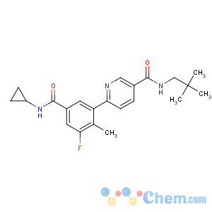 CAS No:585543-15-3 6-[5-(cyclopropylcarbamoyl)-3-fluoro-2-methylphenyl]-N-(2,<br />2-dimethylpropyl)pyridine-3-carboxamide
