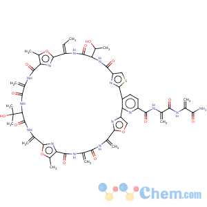 CAS No:58798-97-3 Alaninamide,threonyl-2-(1-amino-1-propen-1-yl)-5-methyl-4-oxazolecarbonyl-2,3-didehydroalanyl-3-methylthreonyl-2-(1-aminoethenyl)-5-methyl-4-oxazolecarbonyl-2,3-didehydroalanyl-6-[2-(1-aminoethenyl)-4-oxazolyl]-5-(4-carboxy-2-thiazolyl)-2-pyridinecarbonyl-2,3-didehydroalanyl-2,3-didehydro-,(7®