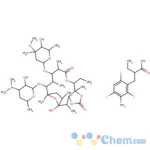 CAS No:59202-96-9 Erythromycin, 9-deoxo-6,9-epoxy-9-hydroxy-, cyclic 11,12-carbonate, (9S)-, 3-amino-2,4,6-triiodo-alpha-ethylbenzenepropanoate (salt)
