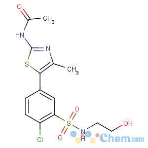 CAS No:593960-11-3 N-[5-[4-chloro-3-(2-hydroxyethylsulfamoyl)phenyl]-4-methyl-1,<br />3-thiazol-2-yl]acetamide
