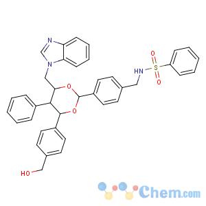 CAS No:6085-55-8 N-[[4-[4-(benzoimidazol-1-ylmethyl)-6-[4-(hydroxymethyl)phenyl]-5-phenyl-1,3-dioxan-2-yl]phenyl]methyl]benzenesulfonamide