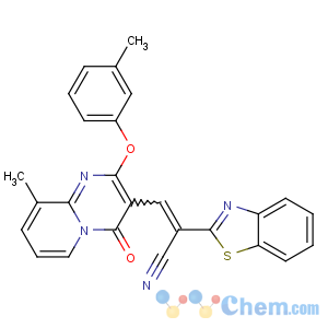 CAS No:620112-78-9 (E)-2-(1,<br />3-benzothiazol-2-yl)-3-[9-methyl-2-(3-methylphenoxy)-4-oxopyrido[1,<br />2-a]pyrimidin-3-yl]prop-2-enenitrile