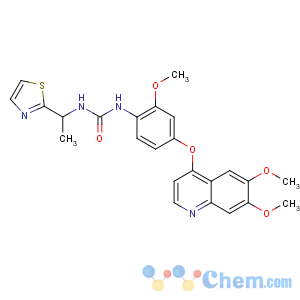 CAS No:623142-96-1 1-[4-(6,7-dimethoxyquinolin-4-yl)oxy-2-methoxyphenyl]-3-[1-(1,<br />3-thiazol-2-yl)ethyl]urea