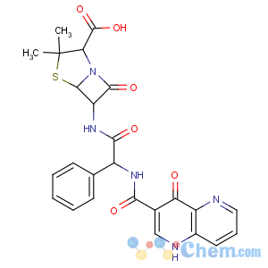 CAS No:63469-19-2 4-Thia-1-azabicyclo[3.2.0]heptane-2-carboxylicacid,6-[[(2R)-2-[[(4-hydroxy-1,5-naphthyridin-3-yl)carbonyl]amino]-2-phenylacetyl]amino]-3,3-dimethyl-7-oxo-,(2S,5R,6R)-