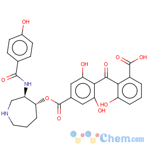 CAS No:63590-19-2 Benzoic acid,4-(2-carboxy-6-hydroxybenzoyl)-3,5-dihydroxy-,(3R,4R)-hexahydro-3-[(4-hydroxybenzoyl)amino]-1H-azepin-4-yl ester