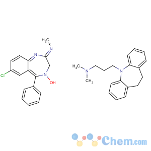 CAS No:63918-77-4 (2Z)-7-chloro-2-(methylimino)-5-phenyl-2,3-dihydro-4H-1,4-benzodiazepin-4-ol - 3-(10,11-dihydro-5H-dibenzo[b,f]azepin-5-yl)-N,N-dimethylpropan-1-amine (1:1)