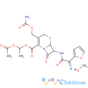 CAS No:64544-07-6 1-acetyloxyethyl<br />(6R,<br />7R)-3-(carbamoyloxymethyl)-7-[[(2Z)-2-(furan-2-yl)-2-methoxyiminoacetyl]<br />amino]-8-oxo-5-thia-1-azabicyclo[4.2.0]oct-2-ene-2-carboxylate