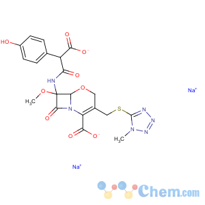 CAS No:64953-12-4 5-Oxa-1-azabicyclo[4.2.0]oct-2-ene-2-carboxylicacid,7-[[(2R)-2-carboxy-2-(4-hydroxyphenyl)acetyl]amino]-7-methoxy-3-[[(1-methyl-1H-tetrazol-5-yl)thio]methyl]-8-oxo-,sodium salt (1:2), (6R,7R)-