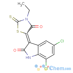 CAS No:6544-68-9 5-(5,7-dichloro-2-oxo-1H-indol-3-ylidene)-3-ethyl-2-sulfanylidene-1,<br />3-thiazolidin-4-one